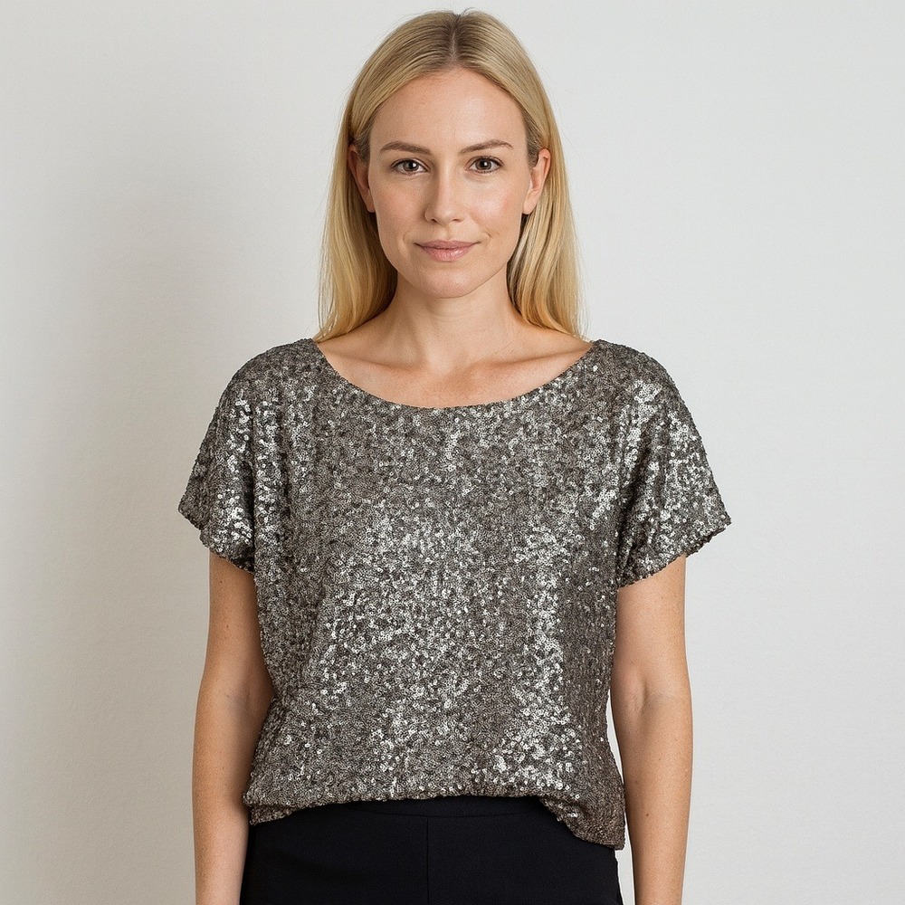 Kirra Sequin Top Sparkly Blouse Short Sleeve Party Holiday Women's Medium‎